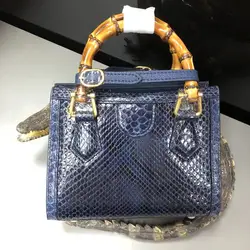 2022 New Designer Python Skin Women's Handbag Fashion Small Square Bag Bamboo Lady Bag Genuine Leather Shoulder Messenger Bag 45