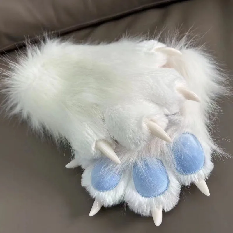 Fursuit kigurumi animal gato peludo patas luvas de pelúcia kig cosplay traje prego garras tigre para festa de halloween