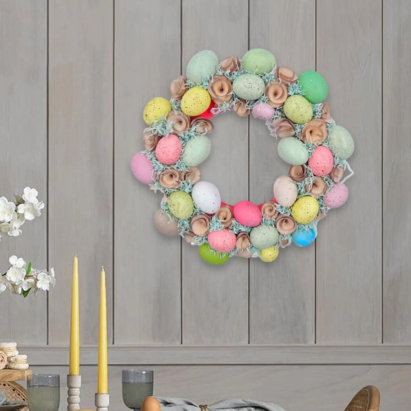 40cm Easter Egg Wreath Front Door Ornament Easter Party Supplies Artificial Flowers for Hallway Accessories Versatile Sturdy