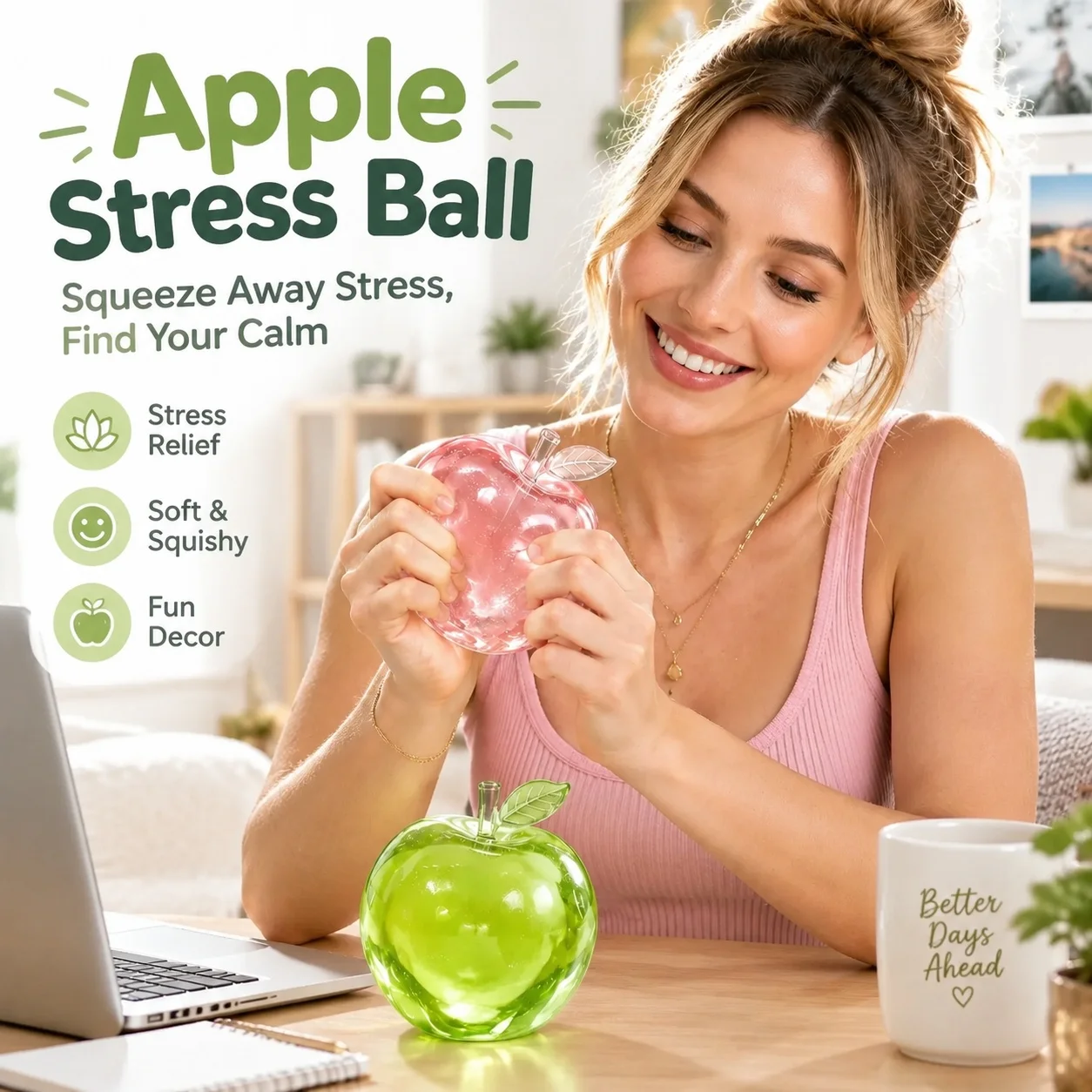 Cross Border Green Apple Squishy Stress Relief Malt Sugar Apple Slow Rebound Vent Anger Fidget Squeeze Toys Gifts for Kids