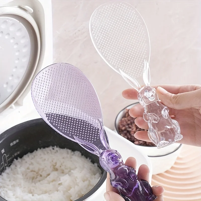 1 Transparent Crystal Spoon, Standing Rabbit Rice Shovel, Electric Pot Taking Rice Spoon Cartoon Rice Spoon Household Rice Spoon