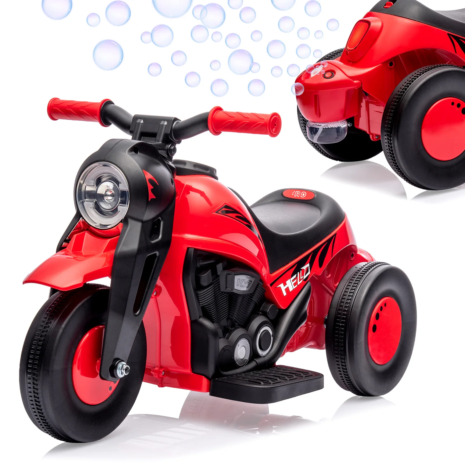 Kids Ride on Bubble Car, 6V Battery Powered Electric Motorcycle 1.9 MPH Speed w/LED Headlights, Music, Pedal, Forward/Reserve,