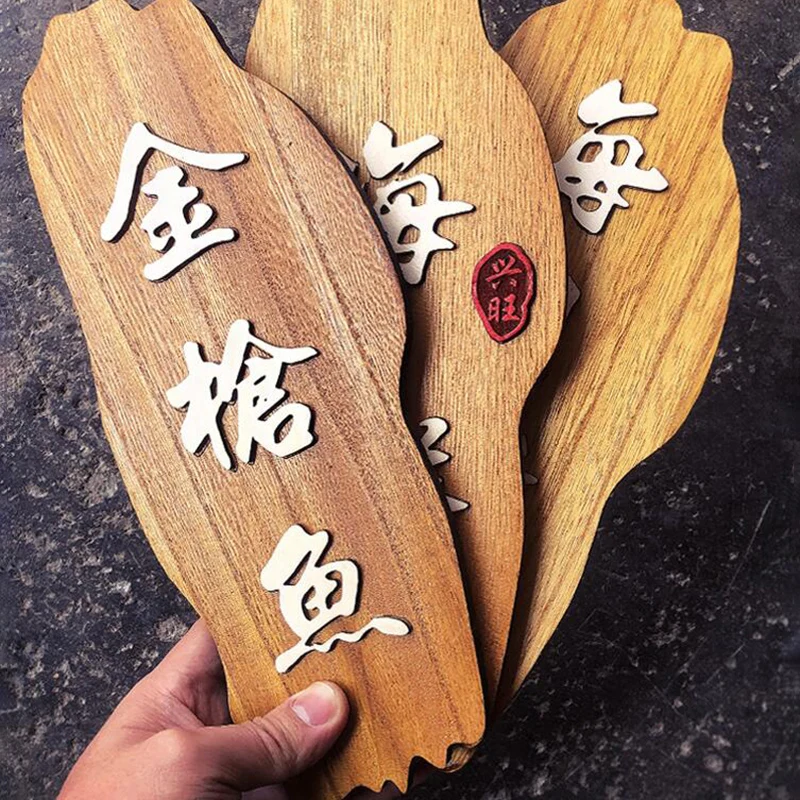 Japanese Seafood Dish Food Menu Board Buffet Sushi Sashimi Plate Cuisine Restaurant Decor Wooden Signboard Sashimi Plate Decor