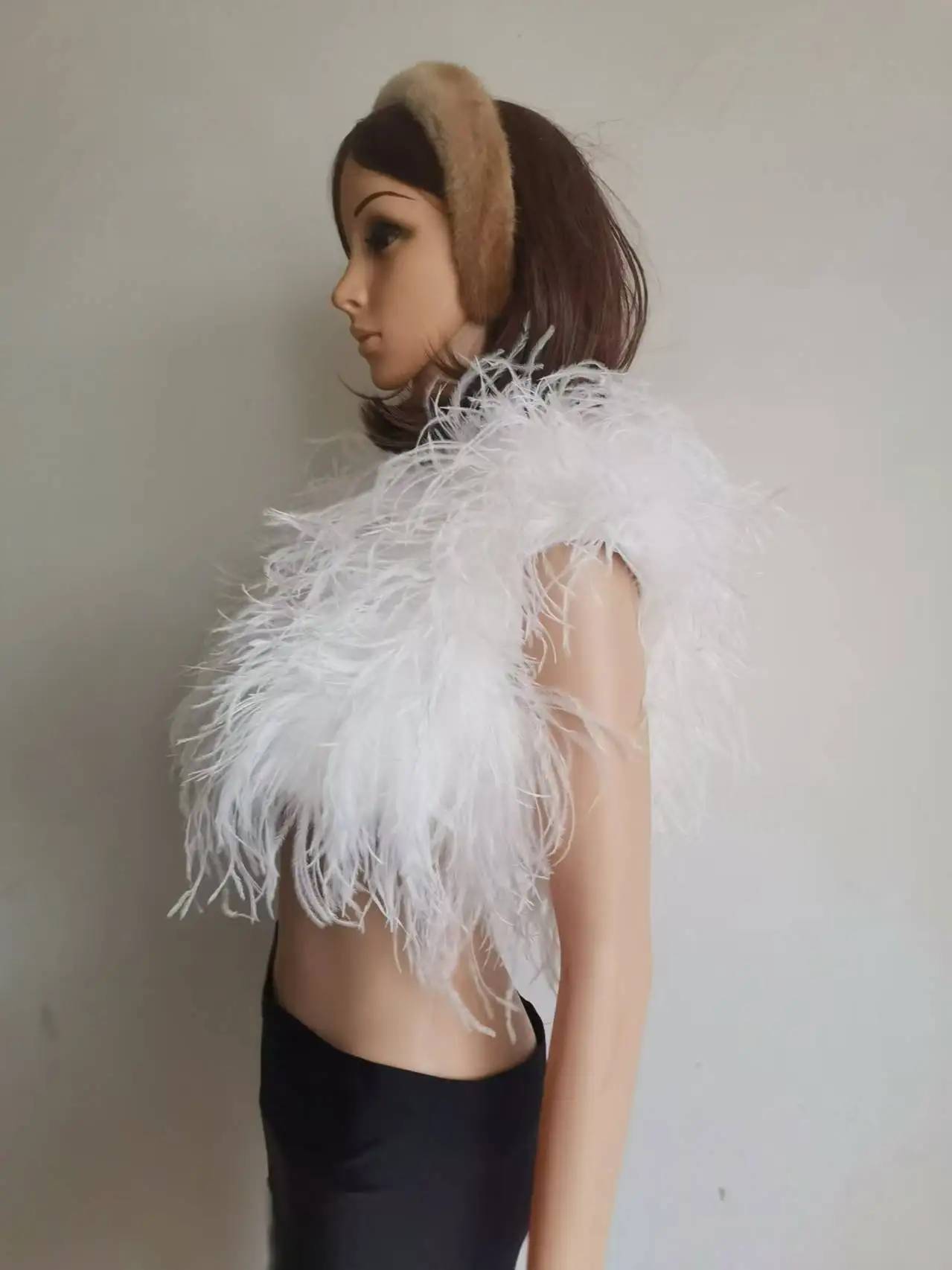 Naturalny, prawdziwy, 100% pióra strusie, futrzany szal, szal ślubny, puszysta kamizelka, kurtka ślubna, możliwość personalizacji