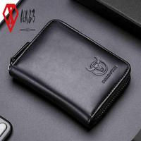 AX83-2X BULLCAPTAIN Leather Men Wallet Card Pack Zipper Card Case Holder Credit Card Bag Short Coin Purse Black