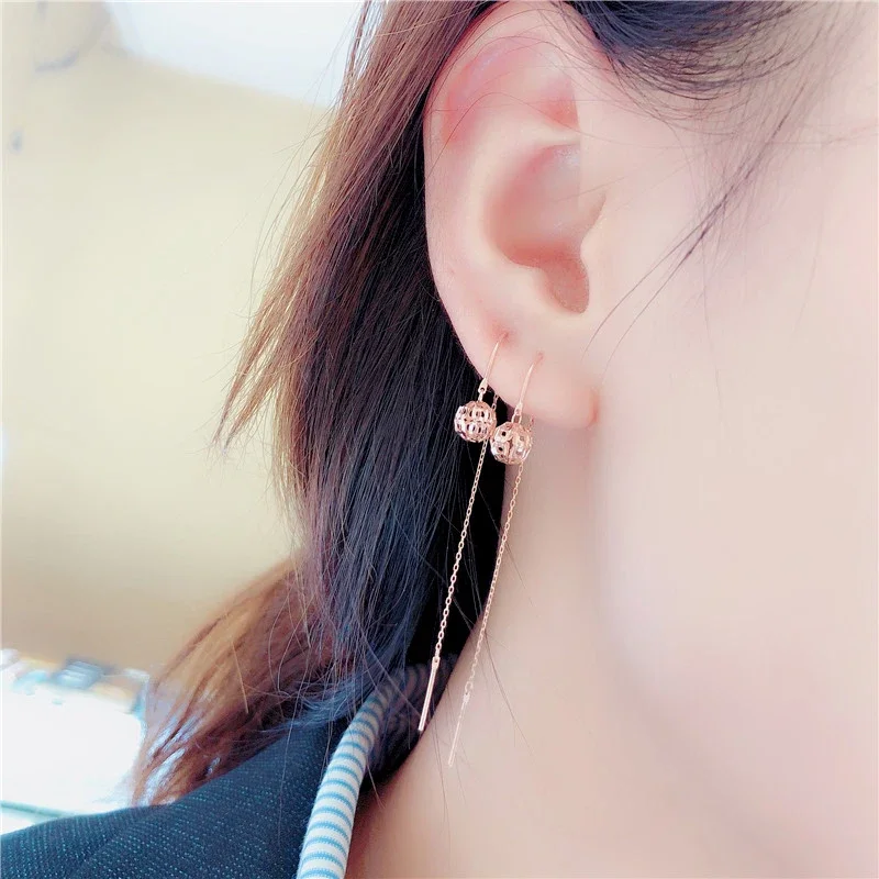 

585 г., позолоченные фиолетовые круглые серьги U-образной формы из розового золота 14 к с полыми бусинами, новые классические изделия, серьги для женщин, высокие ювелирные изделия