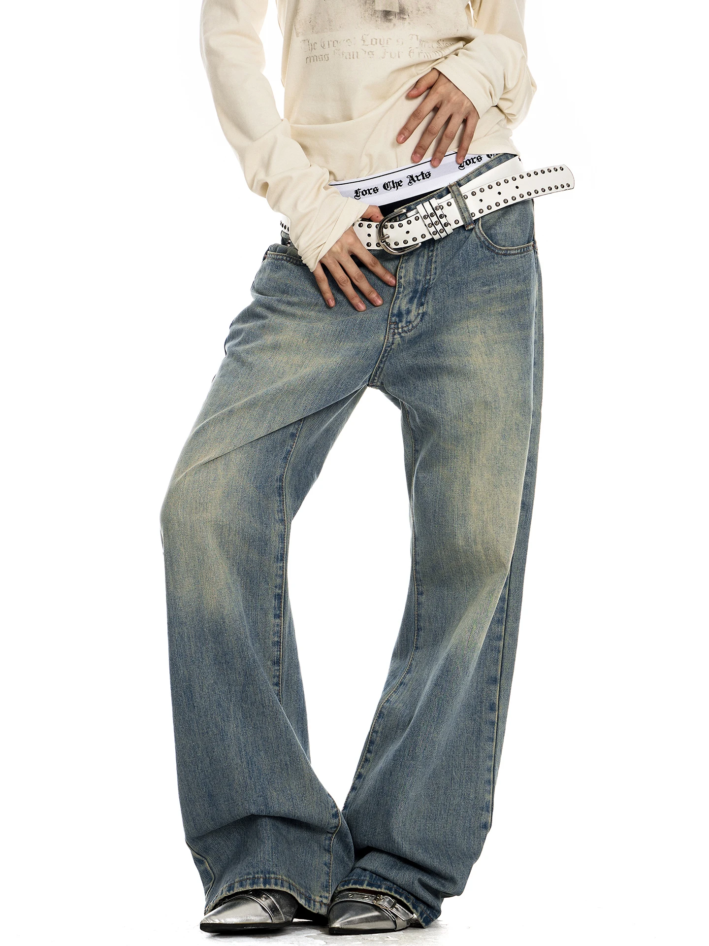 

Ретро джинсы прямого кроя для женщин, свободные, в стиле Spicy Girl, длинные брюки, осенний сезон, без эластана, с эластичным поясом