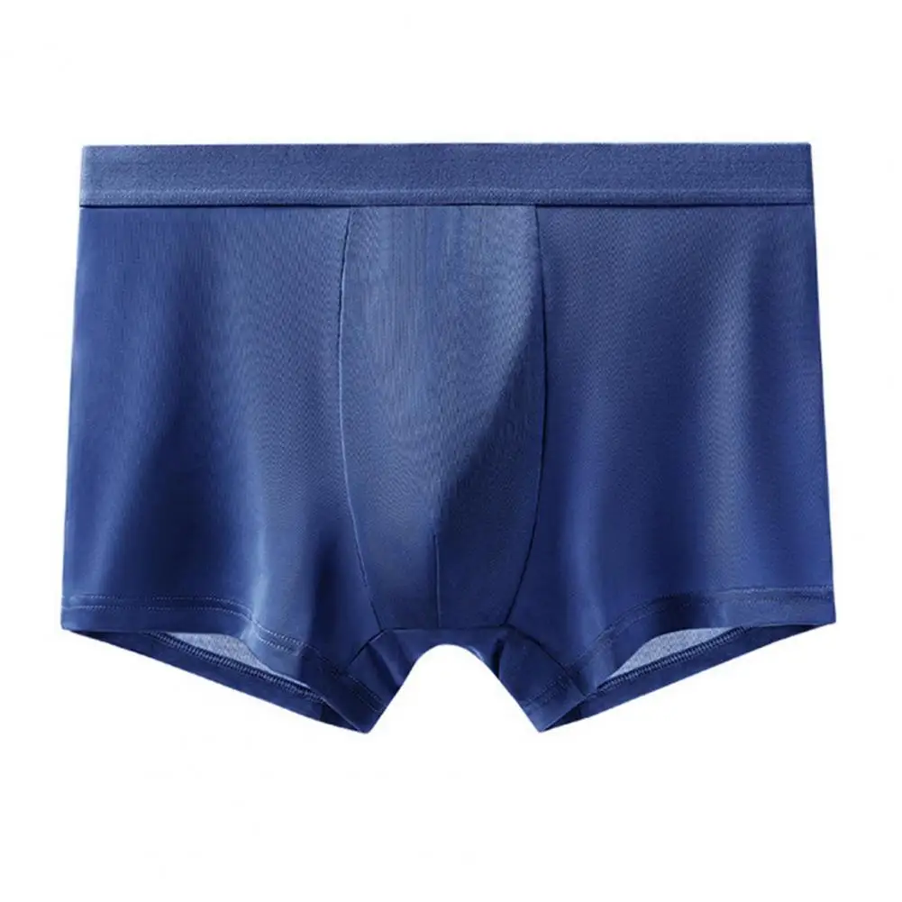 Roupa íntima confortável masculina, cueca boxer slim fit com cintura elástica, cores sólidas, design convexo em U para estilo confortável