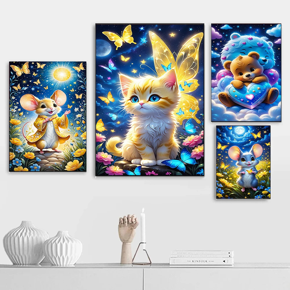 5D Diamond Painting DIY Cute Cartoon Animals Tiger Mouse Full Drills Rabbit Cat Wall Decor Art Mosaic Embroidery Cross Stitch