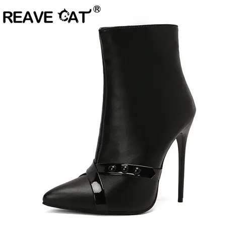 Reave Katze sexy Stiletto 12cm High Heel Stiefeletten Leder Party große Größe 44 45 46 47 48 us15 us16 us17 schwarz gelb lila