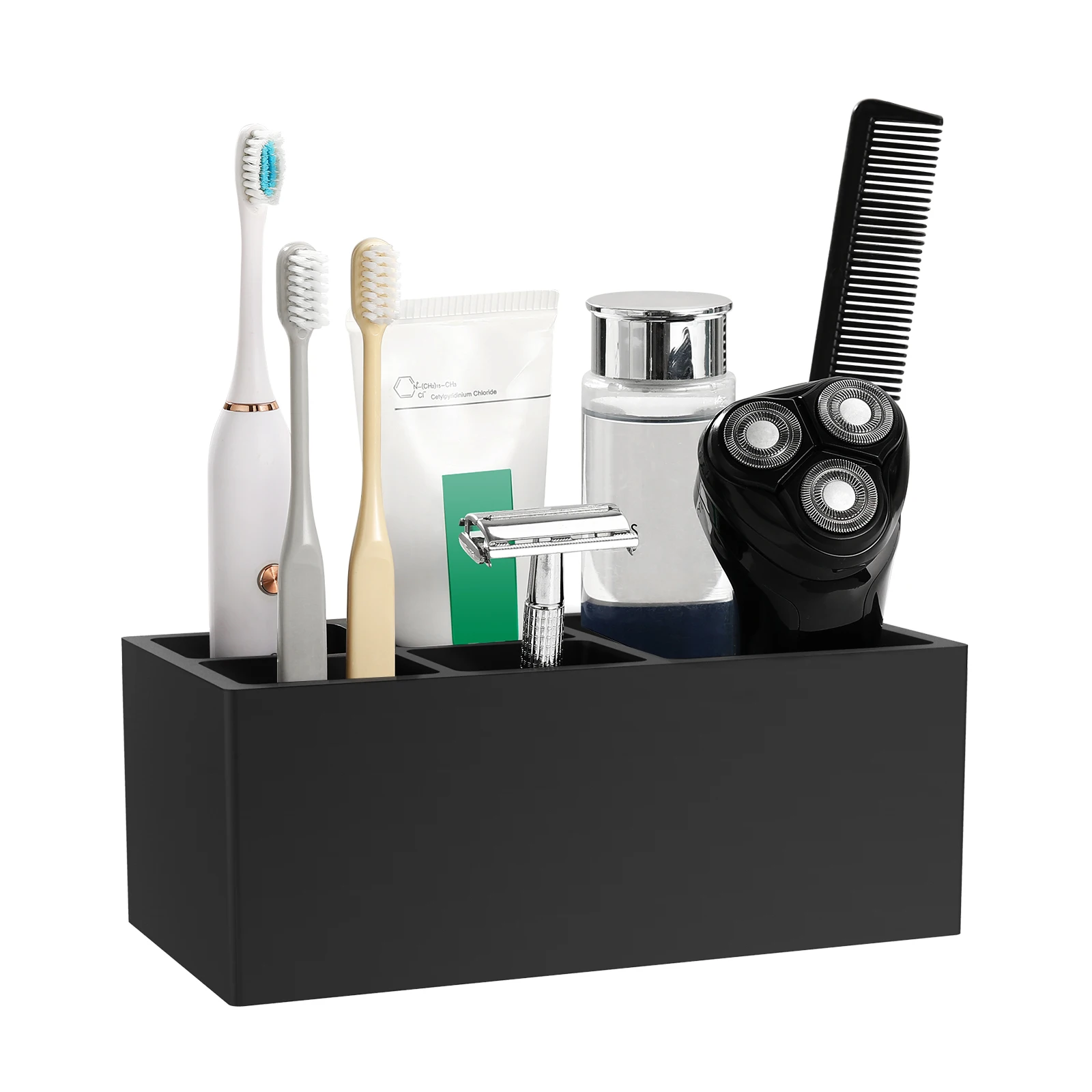 Luxspire Toothbrush Holder 5 Slots Toothbrush Toothpaste Holder for Bathroom Resin Bathroom Vanity Counter Sink Organizer Black