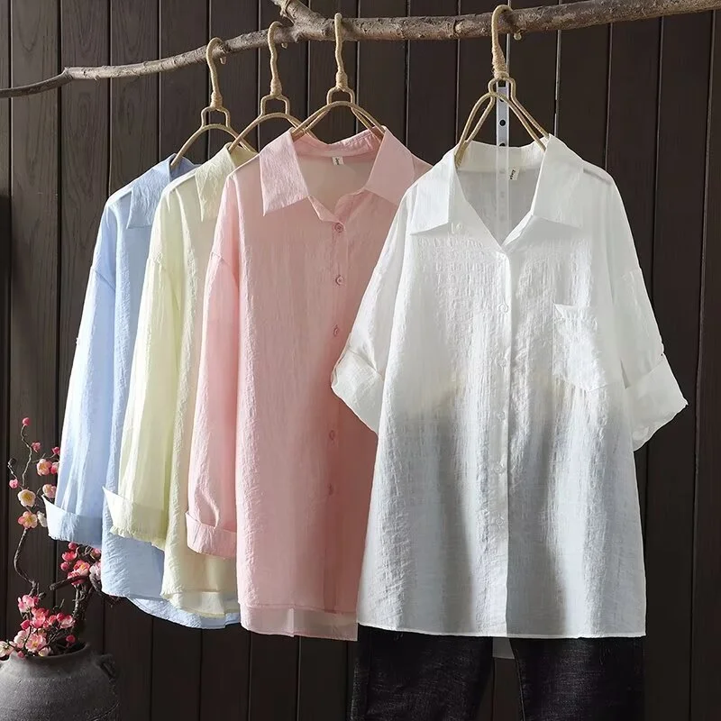 Casual blouses woman tops Japan style long sleeve solid shirts and blouses summer women's clothing large size tops