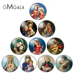 10pcs Round Glass Cabochon Angel Baby Virgin Mary Pattern Glass Dome Demo Flat Back Making Jewelry Findings For Badge Keychain