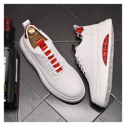 British style mens casual white shoes lace-up genuine leather flats shoe comfortable air cushion sneakers platform footwear male