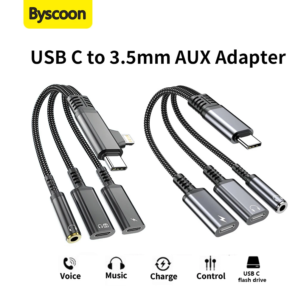 

USB C/Lightning to 3.5mm Headphone Adapter USB C Charging + Aux Audio Jack Dongle Cable Cord For iPhone 16 15 Galaxy S22 Pixel 8