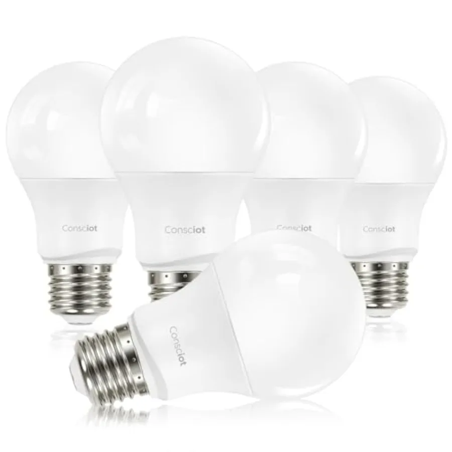 A19 LED Light Bulbs Dimmable, 60W Equivalent, 5000K Daylight White, 9W 800 Lumens, E26 Standard Base, UL Listed, Lighting for B
