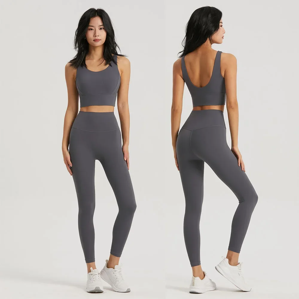 Calças de ioga femininas nuas, bolsos de lycra, cintura alta, leggings de 9 pontos, calças esportivas de fitness