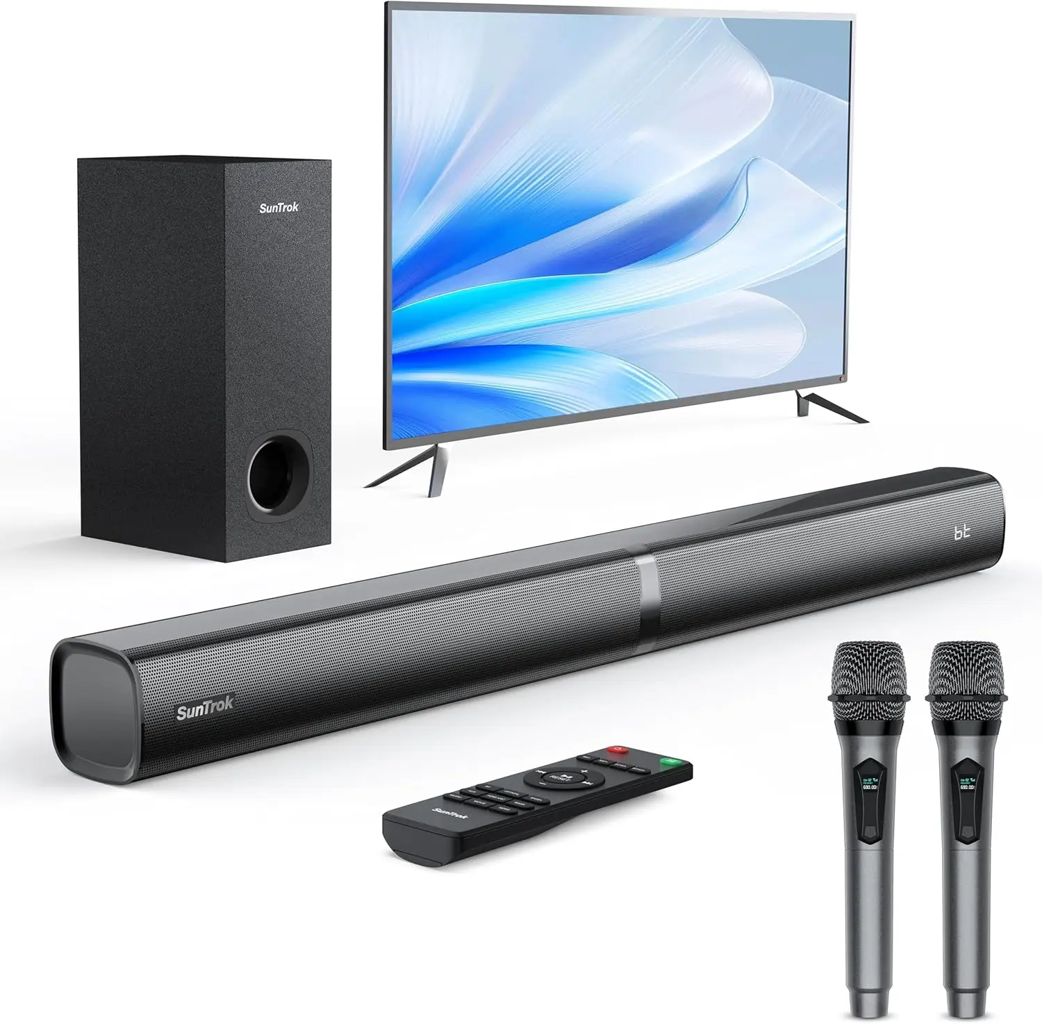 

Soundbar with Subwoofer for TV Karaoke Sound Bar with 2 Wireless Microphones for Singing BT 5 3 Home Theater Surround Sound