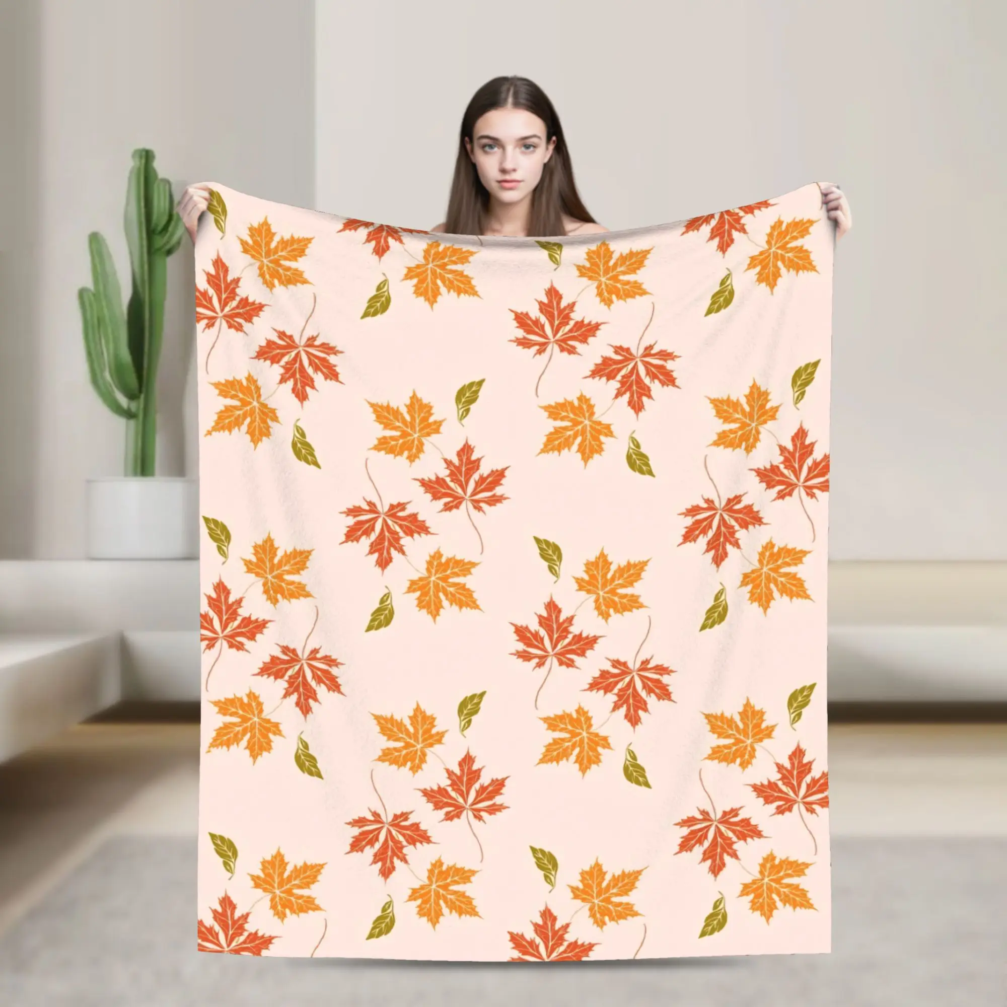 Maple Fallen Leaves Blanket Flannel Spring/Autumn  Portable Lightweight Throw Blanket for Sofa Travel Rug Piece