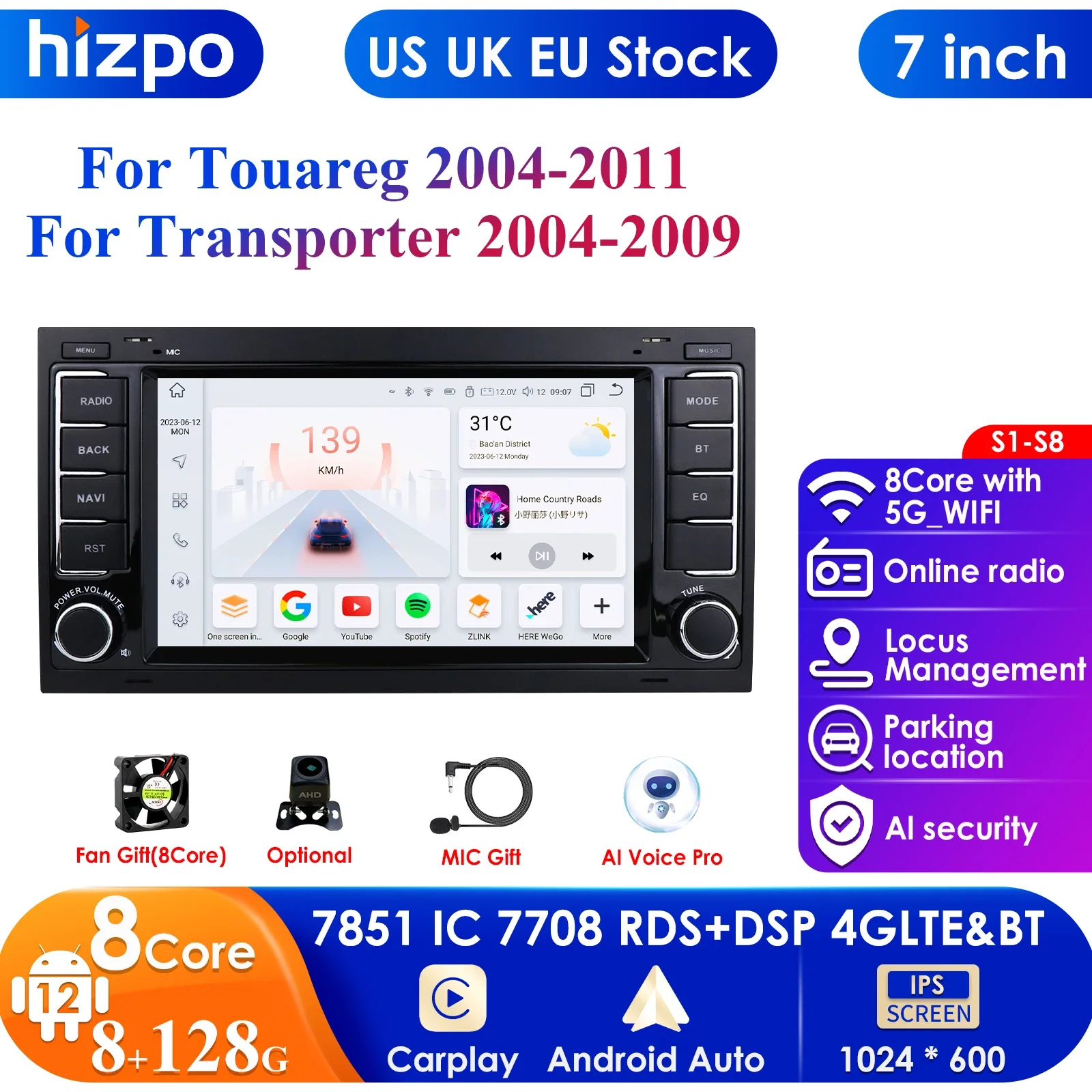 

Carplay 4G 2din Android 13 Car Radio For Volkswagen VW Passat Touareg Multivan T5 Transporte Multimedia Video Navigation GPS RDS