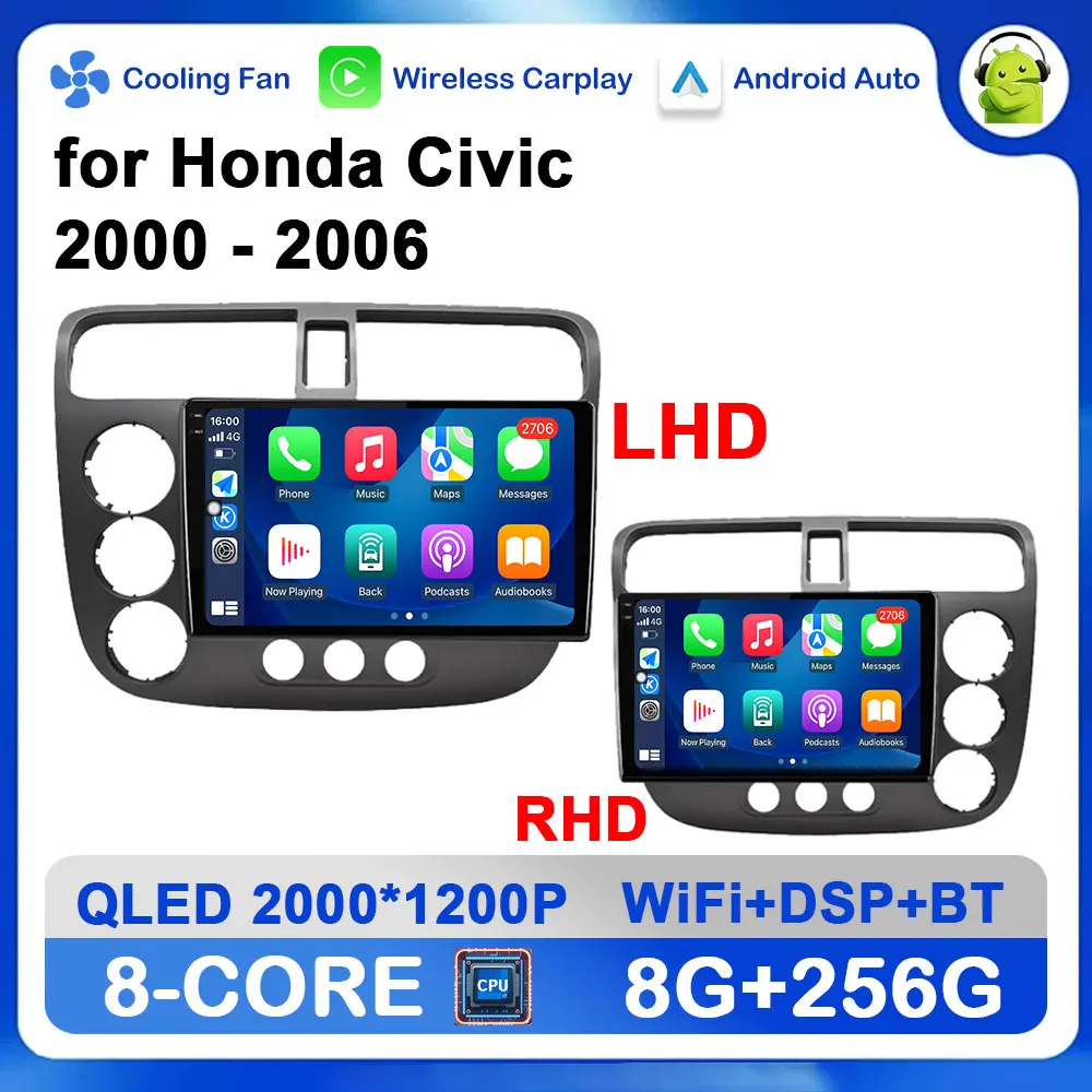 LHD RHD for Honda Civic 2000 - 2006 Android OS GPS Navigation Car Radio Video Multimedia Player Bluetooth WiFi Auto Accessories