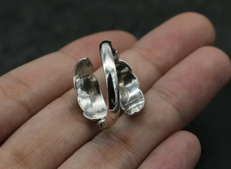 925 Sterling Silver Feather Ring Handmade Net Red Street Shoot Jewelry Men and Women Open Vintage Ring Index Finger