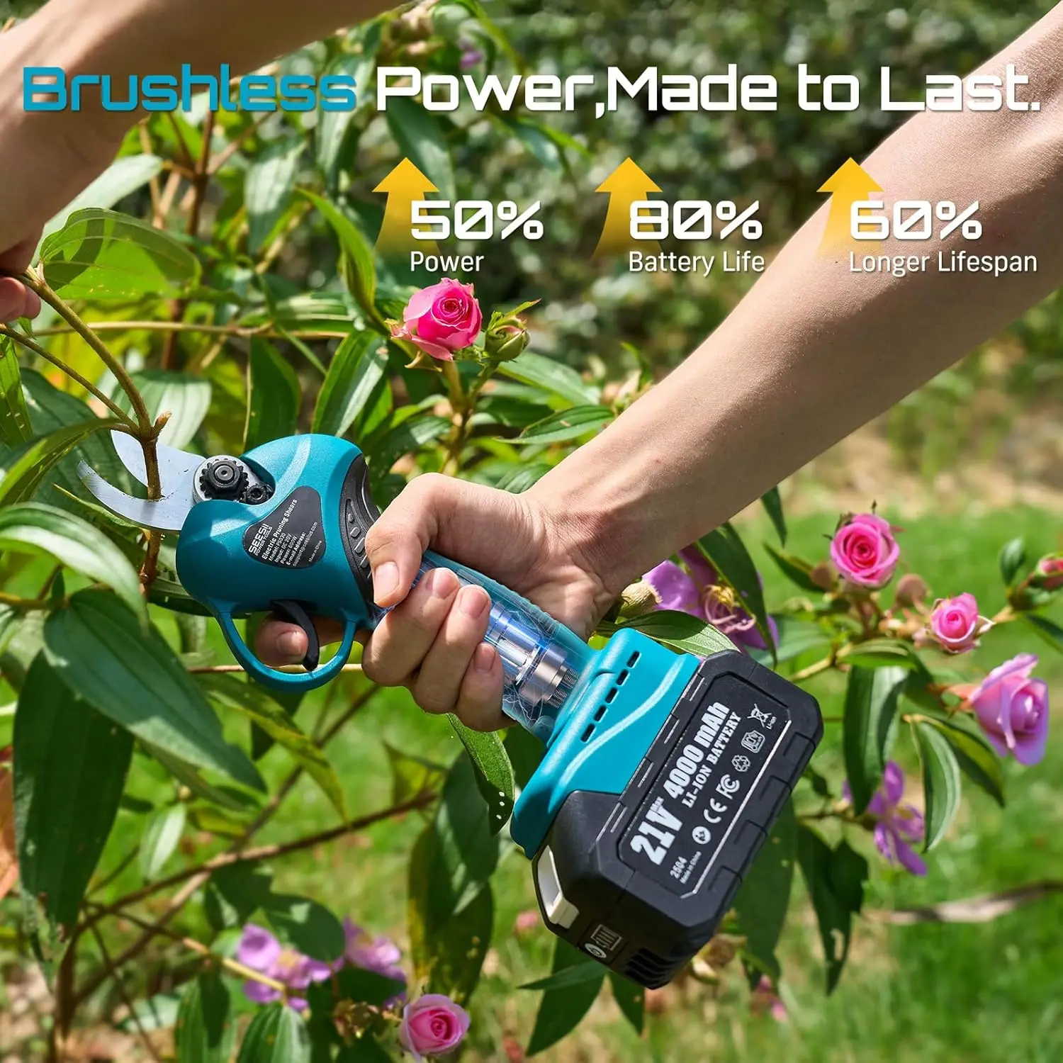 SEESII 2.5m Brushless Telescoping Pole 33mm Electric Pruning Shears with Telescopic Pole Cordless Pruning 2 in 1 High Branch Saw Garden Care Pruning Tools For Makita 18V Battery Pins view 5