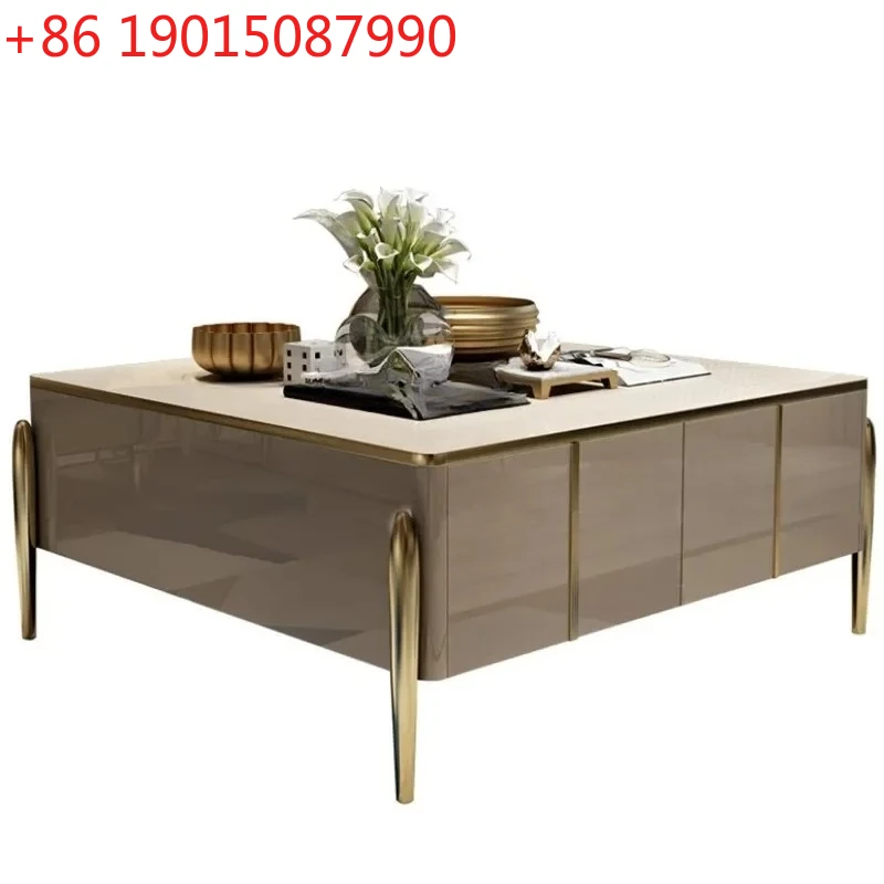 

Hong Kong style light luxury stainless steel rectangular square coffee table TV cabinet combination living room coffee table