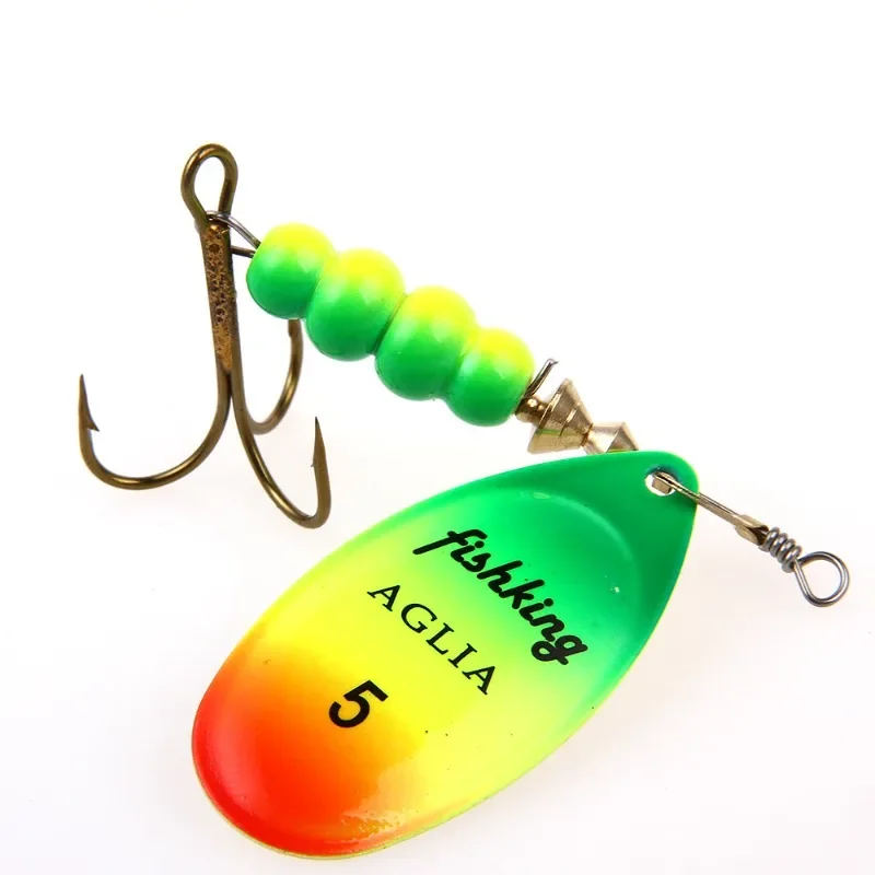 Spinner Bait Fishing Lure with Treble Hooks, Rotating Spinners, Spoon Lures, Pike Metal, 3.9G, 4.6g, 7.4g, 10.8g, 15g, 1Pc