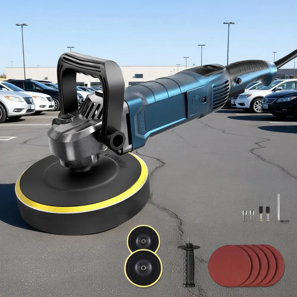 

6 Inch/7 Inch 1600W Rotary Car Polisher Waxer, 7 Variable 1000-3500 RPM, Detachable Handle for Car, Boat Sanding, Polishing, Wax