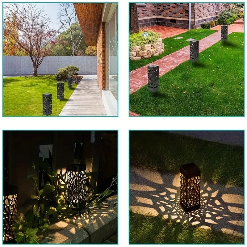 6 حزمة أضواء المسار الشمسية في الهواء الطلق LED مصابيح حديقة السيارات تشغيل/إيقاف الغسق إلى الفجر مقاوم للماء تصميم مجوف للفناء ساحة الحديقة