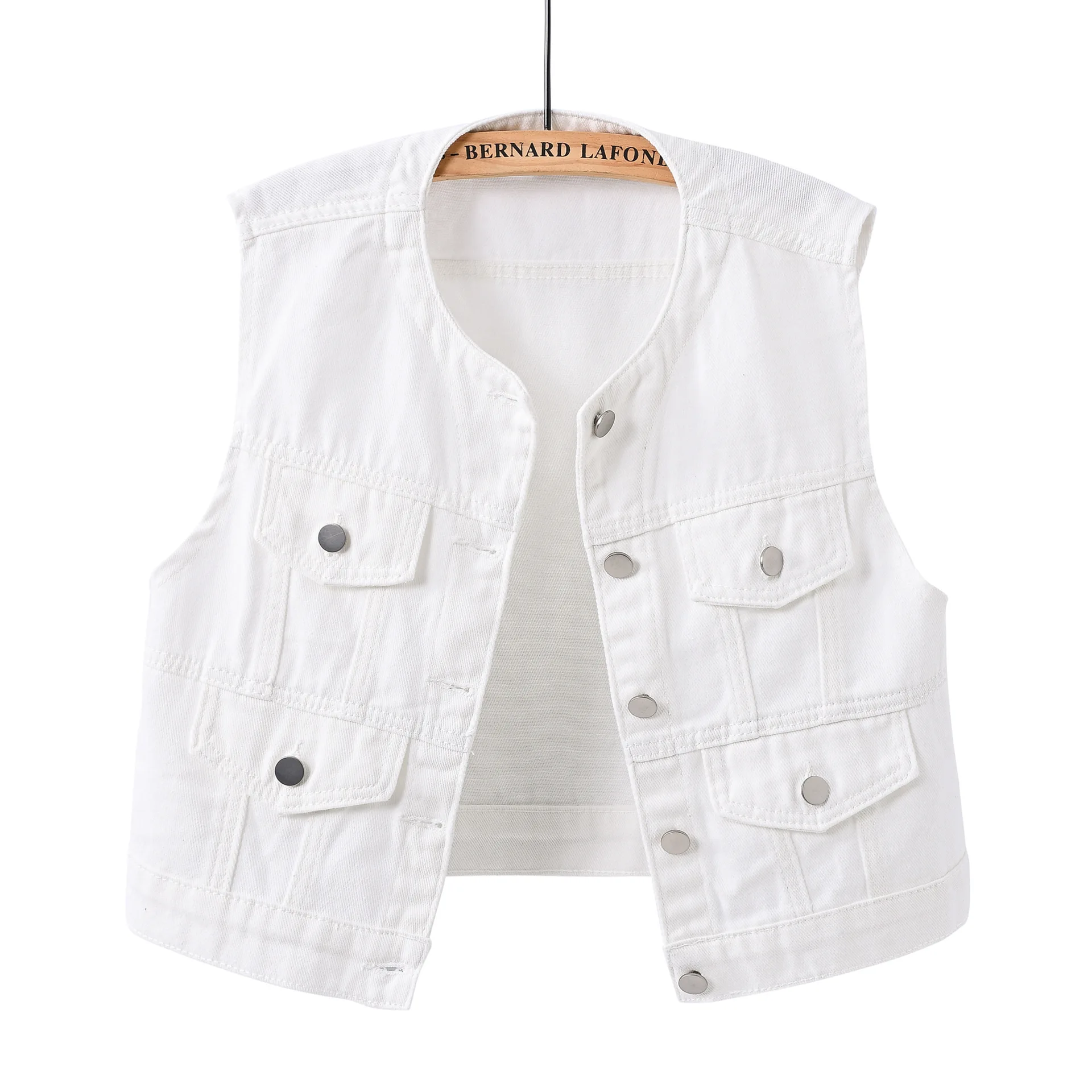 Women's Slim Fit Denim Vest Trendy round Neck Sleeveless Casual Fashion Short Vest Shoulder Detail