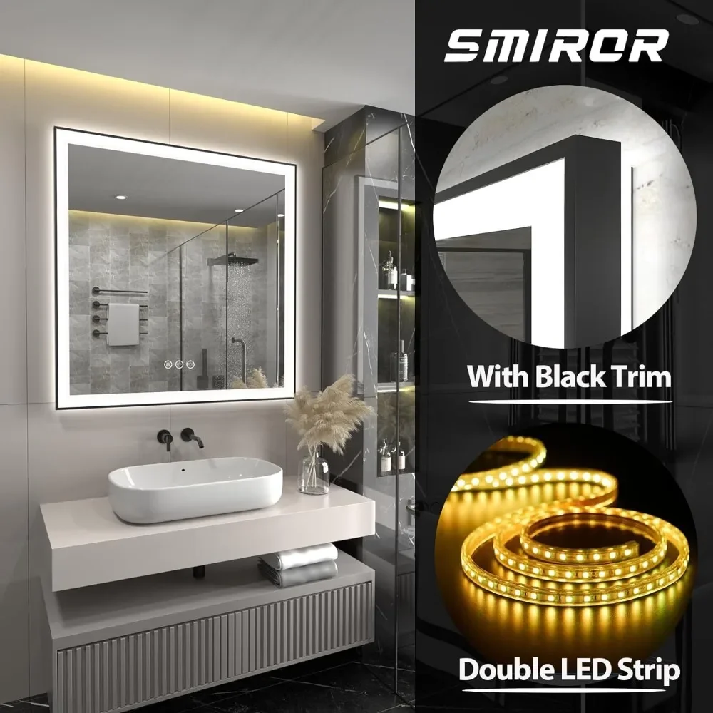 Square LED Illuminated Bathroom Mirror Mirror With Backlight in the Bathroom Mirrors Dimmable Memory Shatterproof Anti-fog Light