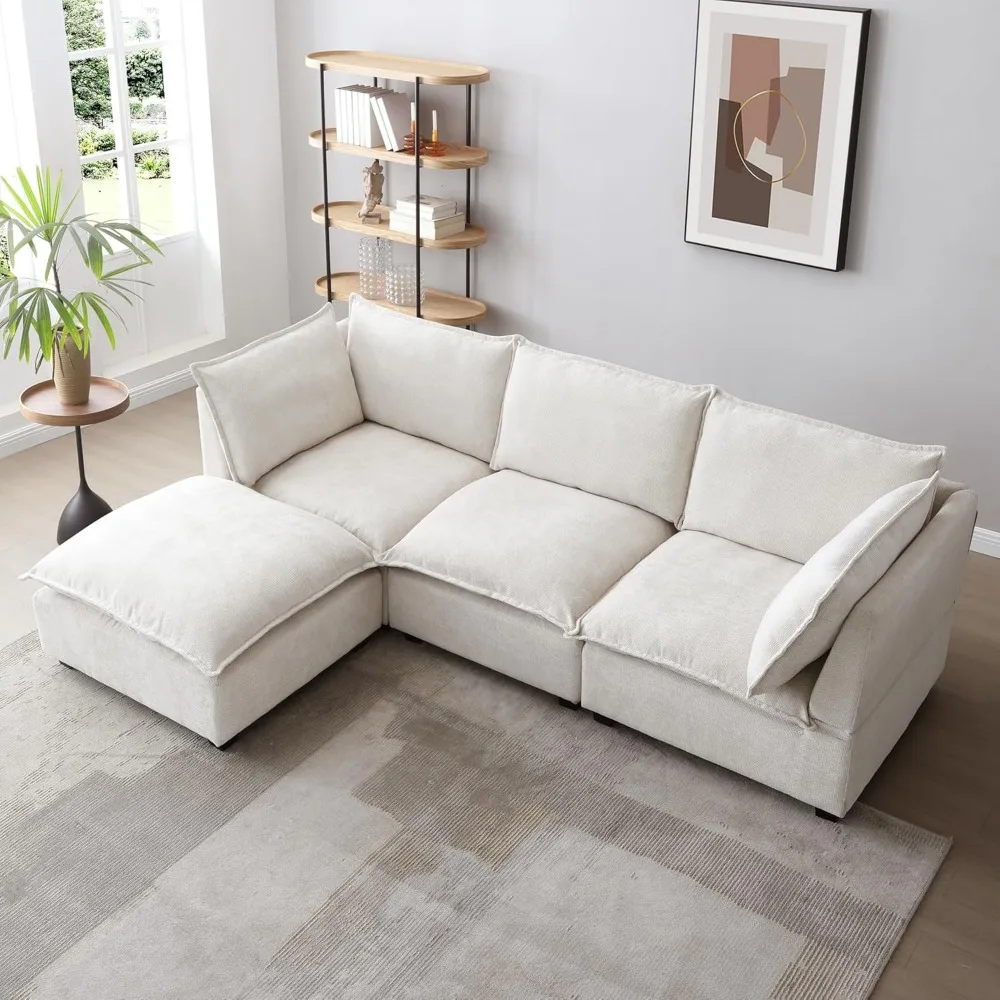 

Modular Sectional Sofa, 99" L Shaped Couch Set for Living Room, 3 Seater Comfy Cloud with Convertible Ottomans