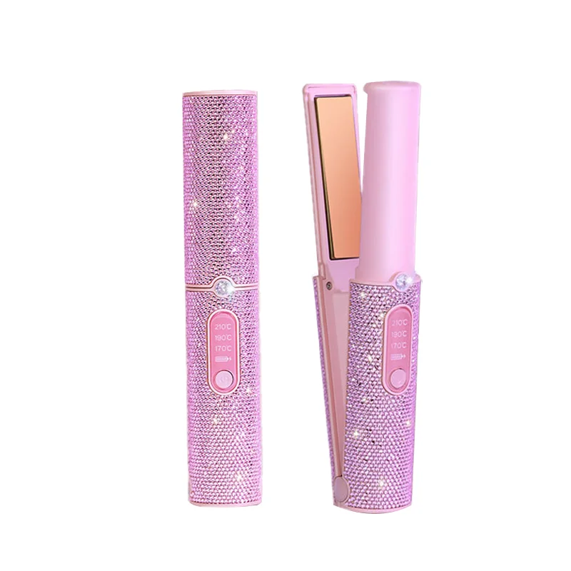 

Mini Bling Usb Wireless Rechargeable Portable Hair Straightener Curler Flat Iron Professional Cordless Travel Hair Straightener