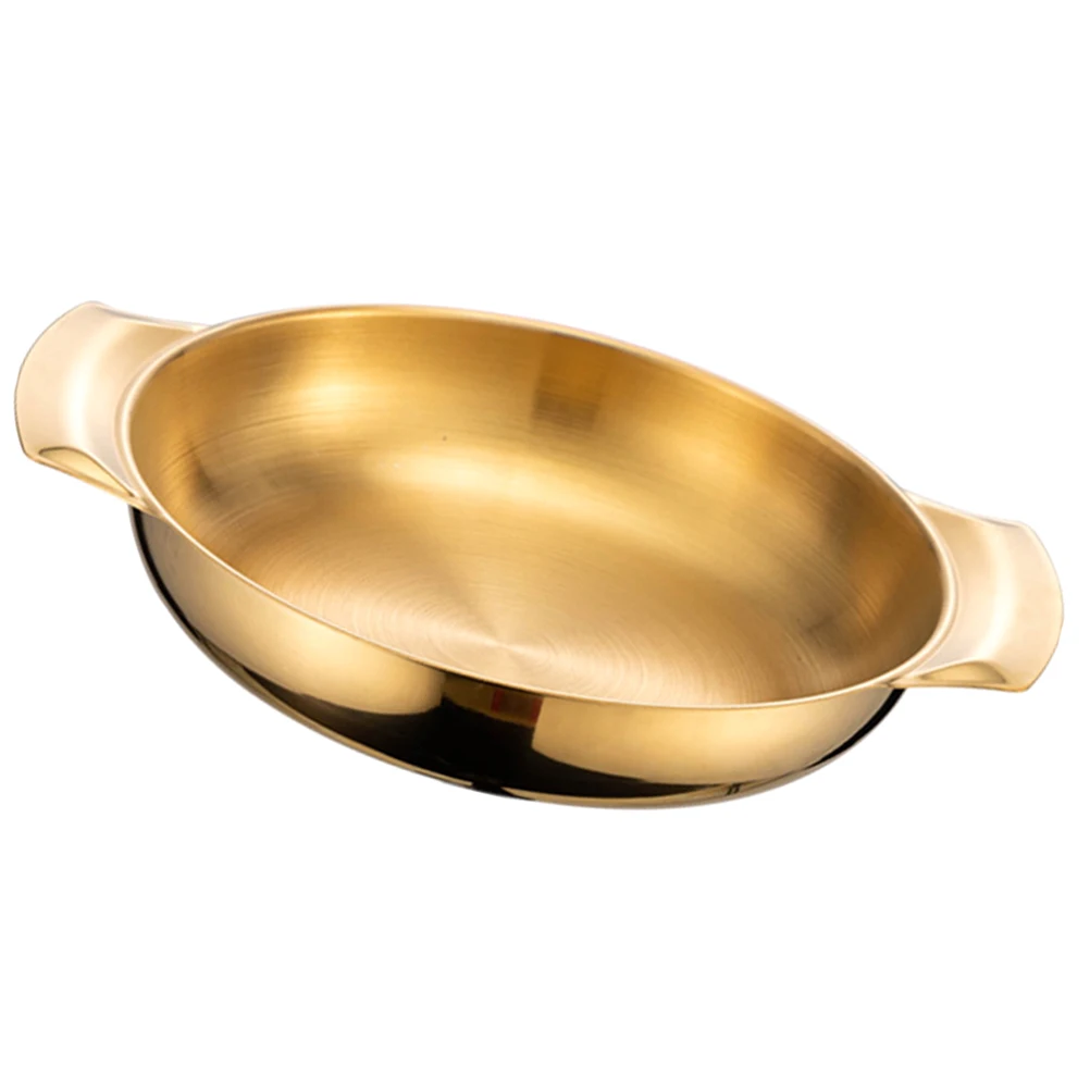 

Stainless Steel Double Handle Stainless Steel Pans 18cm Golden Double Handle Kitchen Pan Paella Cookware Hot Pot Restaurant