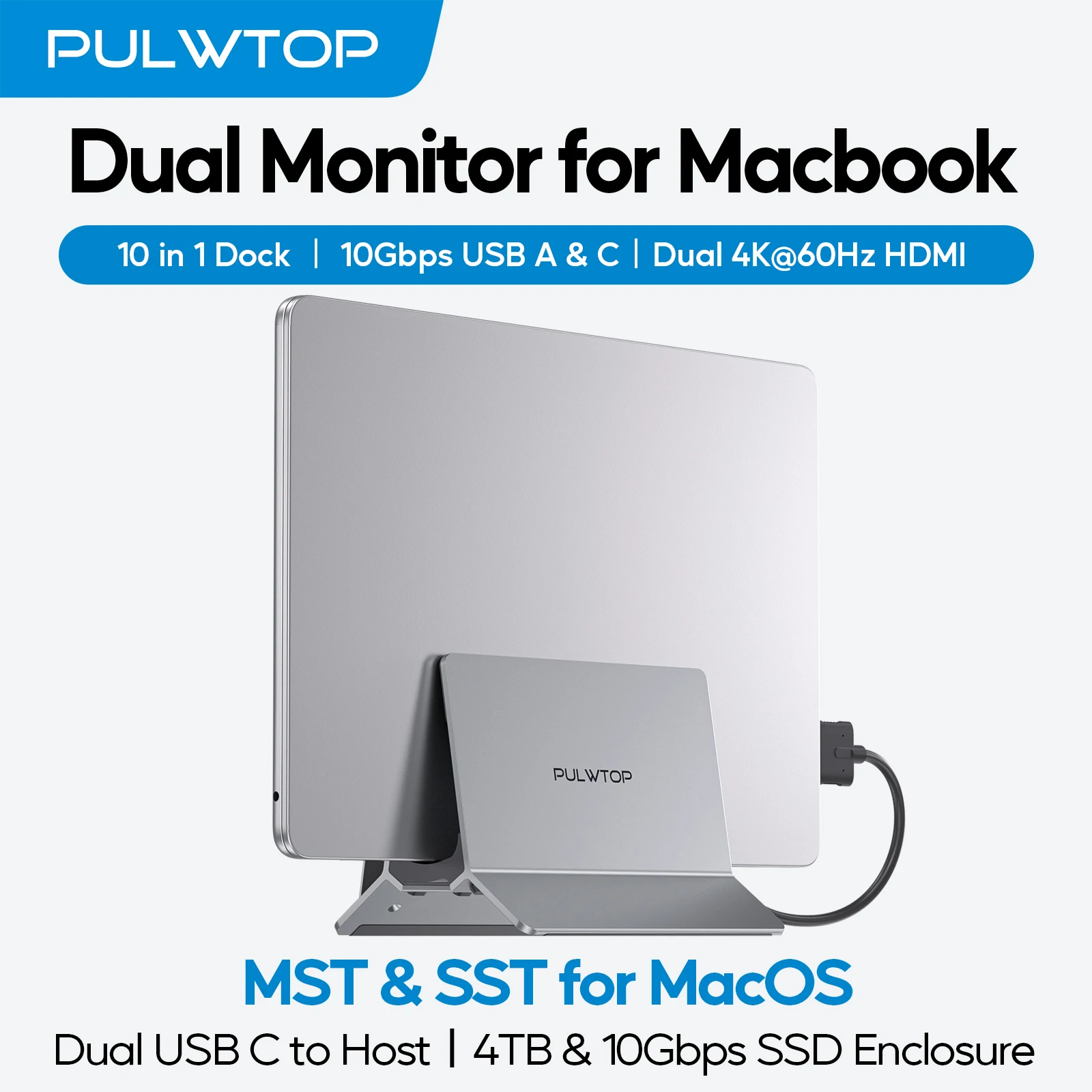 

PULWTOP Dual-USB C Mac Laptop Docking Station with USB 2.0, SD/TF Vertical Dock Stand for MacBook Pro Air M3 M4 M5