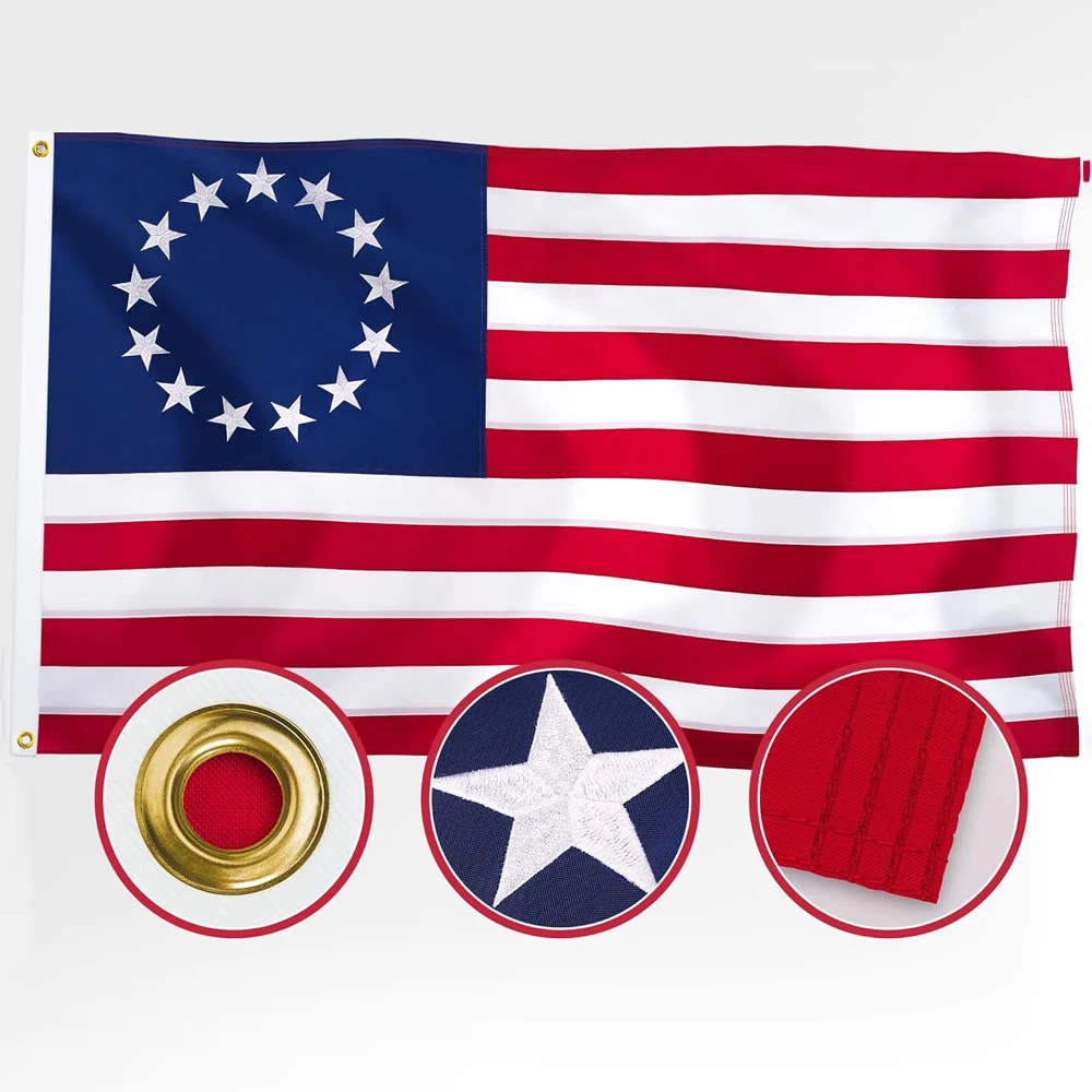 3x5Ft 90×150CM Embroidered Betsy Ross Flag Premium Nylon  Outdoor Double Sided Heavy Duty National Country Flags