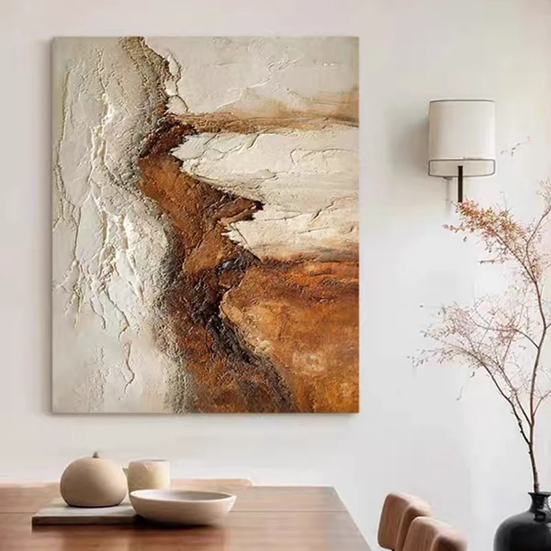 Nordic Poster For Home Decoration Yellow Texture Picture Handmade Oil Painting On Canvas Hanging Mural For Living Room Bedroom
