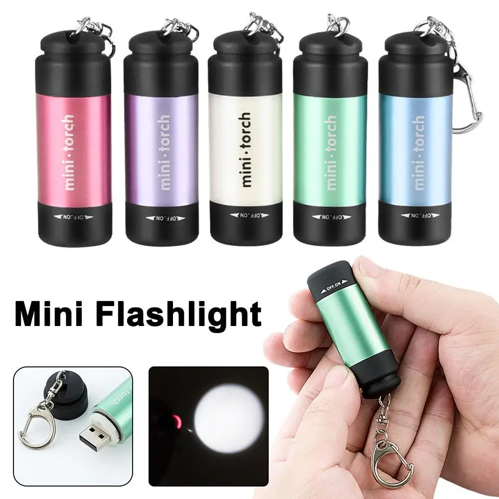 1pc Mini Flashlight Pocket-sized Keychain Light USB Keychain Flashlights Small Key Ring Torch for Camping Hiking Emergency