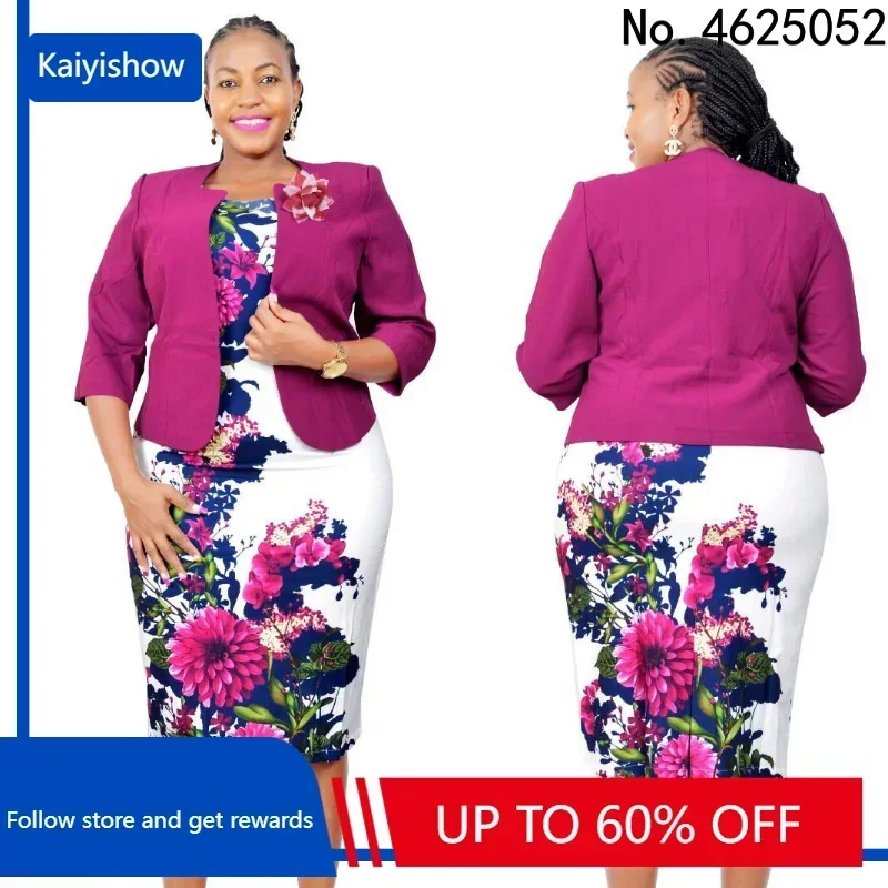 

African Clothes 2XL-6XL Christmas African Dresses for Women Fall Winter Clothing Femme 2025 Coat + Print Bondycon Dress