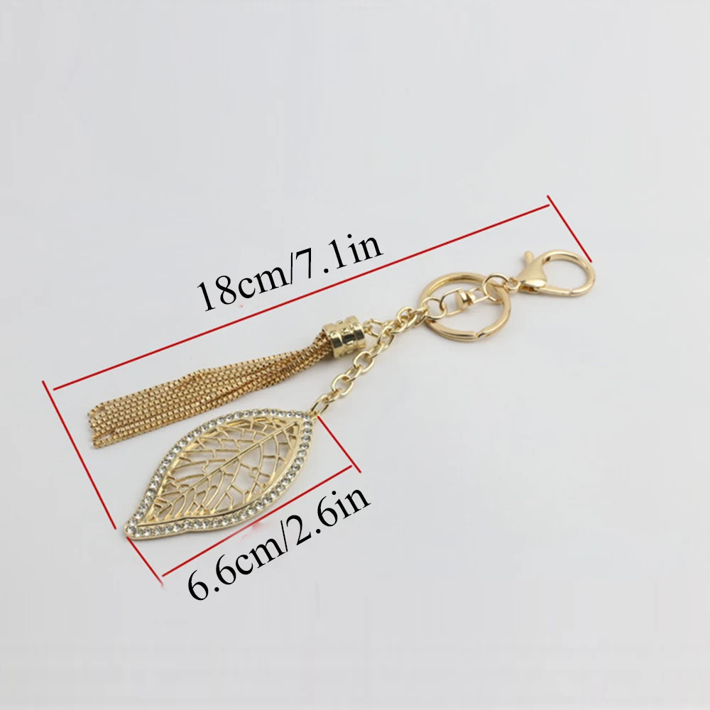 Creative Leaf Shape Keychains With Metal Tassel Chain Rhinestones Bag Hanging Pendant Charms Diy Bag Accessories Ornament