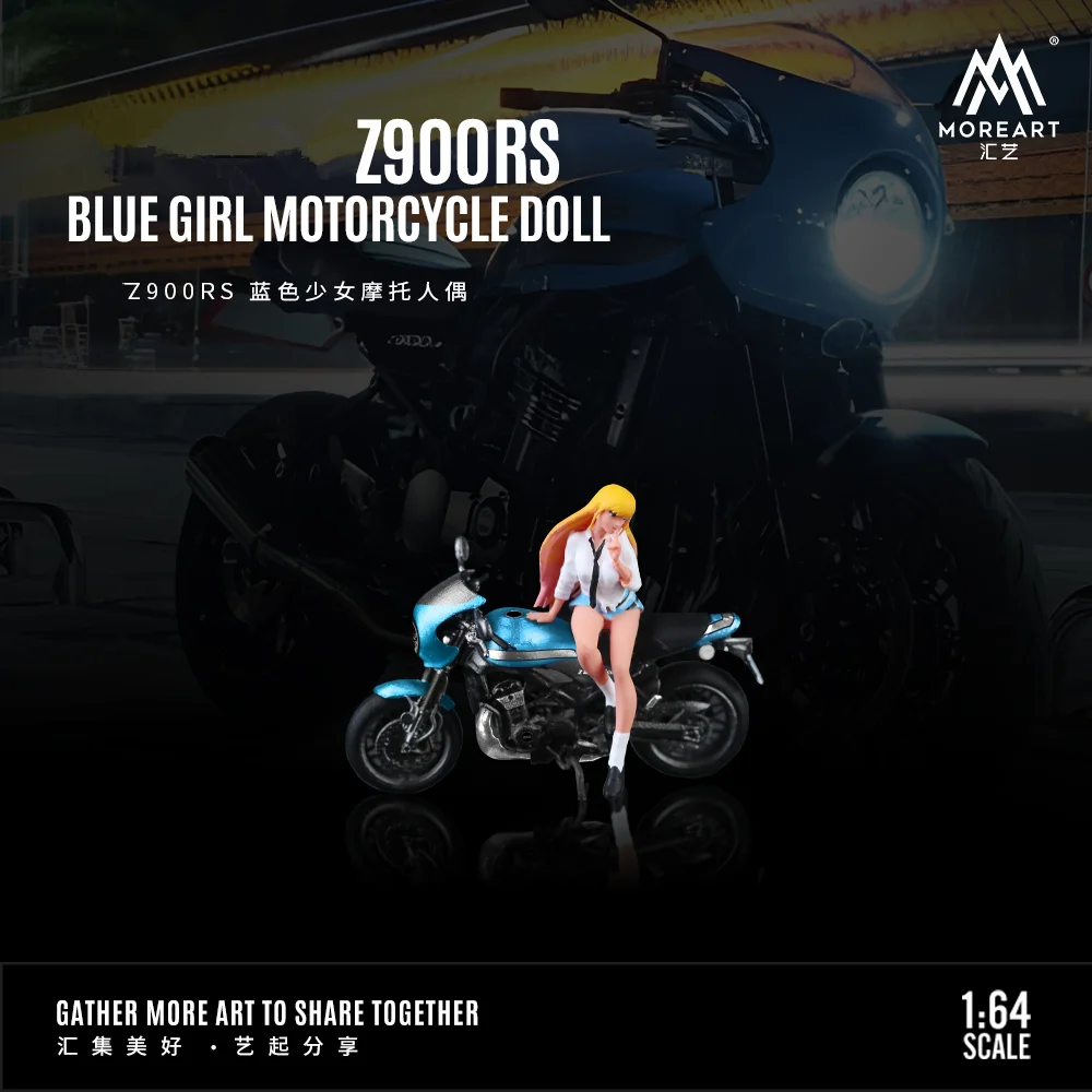 More Art 1:64  Z900RS Blue Girl Motorcycle Doll Set Model For Display & Collection & Gift