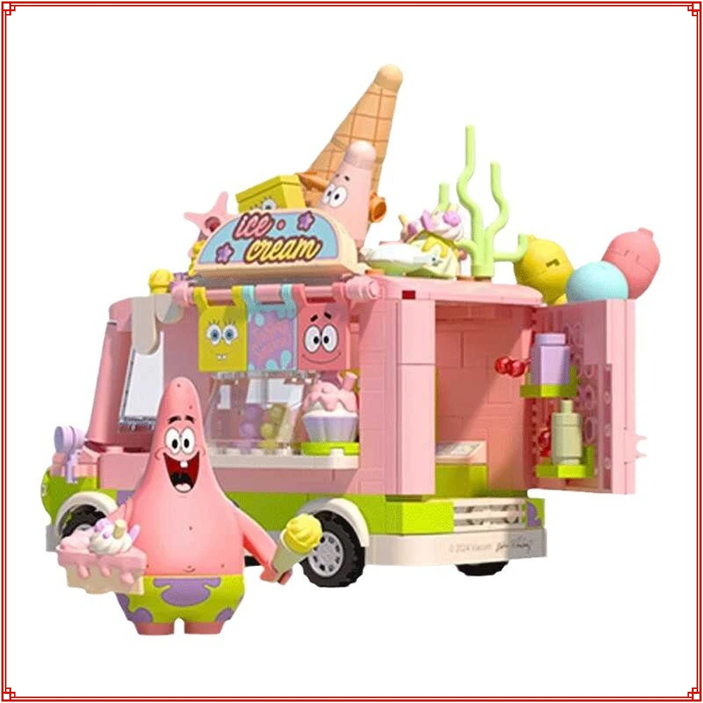 

SpongeBob SquarePants Series Building Blocks Burger Car Ice Cream Car Assembly Puzzle Model Toys Kids Creative Festival Gifts