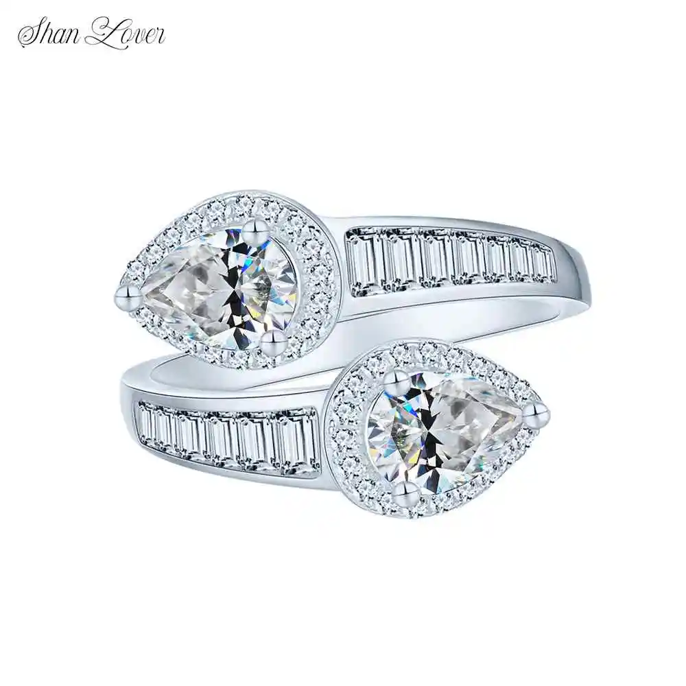 

ShanLover Brand Teardrop Shaped Moissanite Ring Square Row Diamond S925 Sterling Silver Loose-Fitting Elegant Jewelry