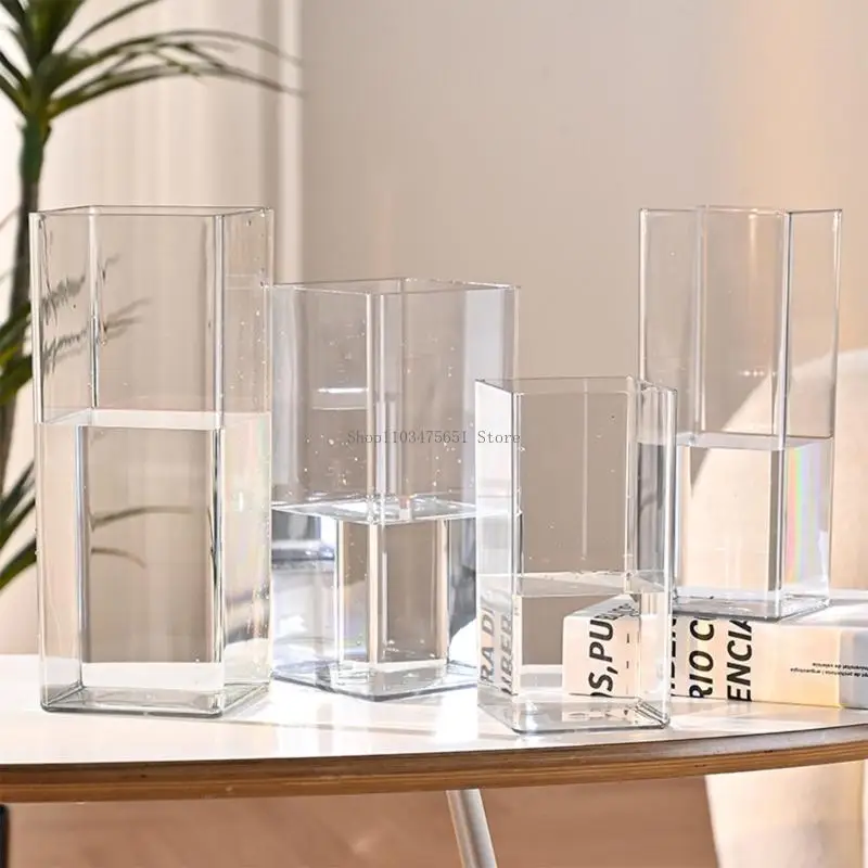  Acrylic Clear Square Vases Unbreakable Plastic Vases for Home Wedding Centerpieces Flower Bouquet Decors
