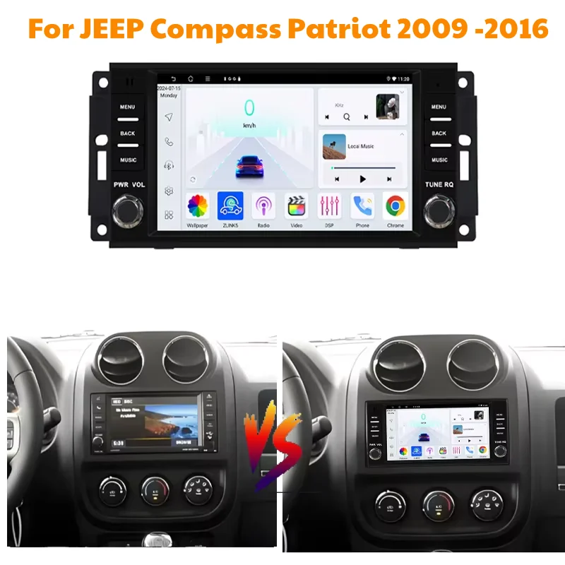 Radio para Auto Android 15 para JEEP Compass Patriot 2009-2016, Estéreo Multimedia de 7 Pulgadas con Carplay, GPS, Pantalla QLED de 1024*600, Radio Inalámbrica para Auto