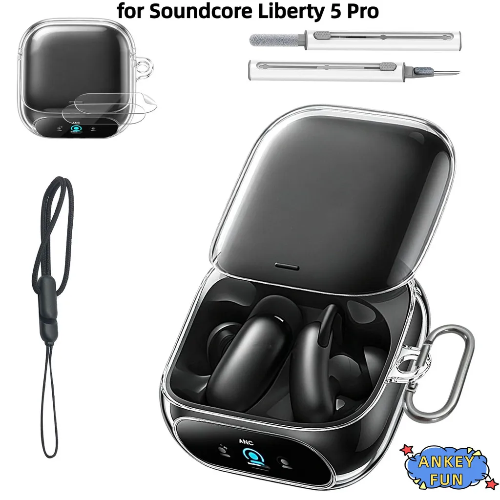 Compatible con la funda Anker Soundcore Liberty 5 Pro, cubierta protectora suave y transparente, protector de pantalla con kit de limpieza y cordón.