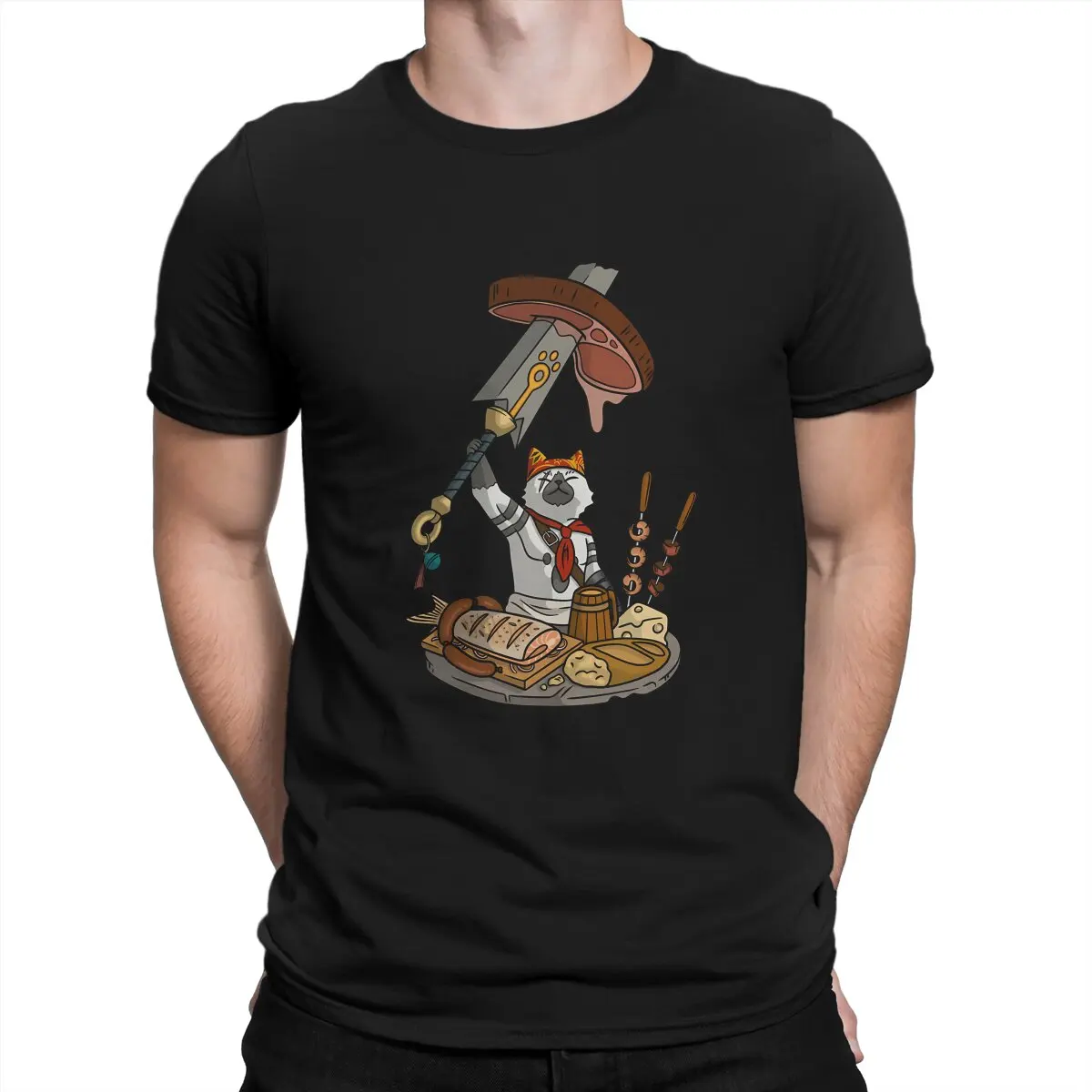 Chef Classic Fashion Polyester TShirts Meowscular Cartoon Male Harajuku Streetwear T Shirt O Neck