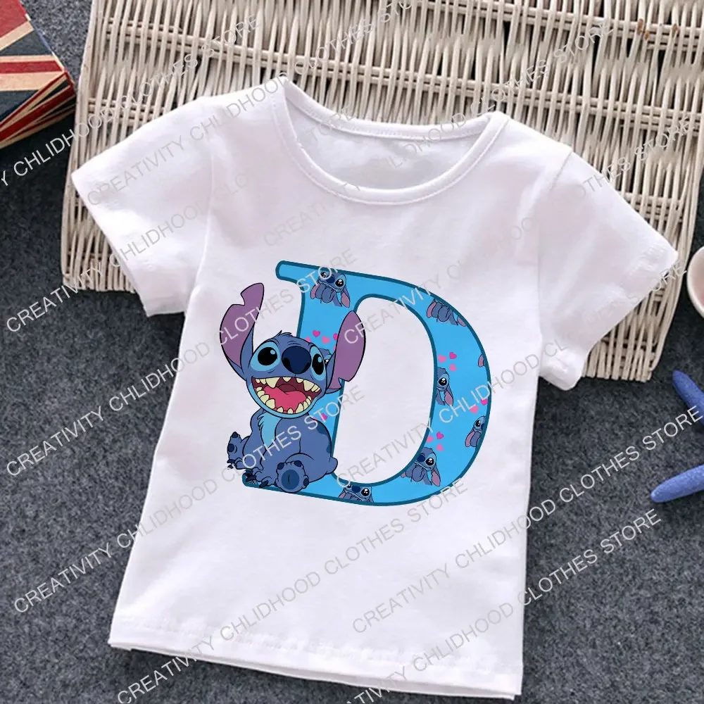 Camiseta infantil de Kawaii Harajuku, letra do ponto, A, B, C, D, camiseta infantil, com nome combinado, roupas casuais, menina, menino, criança, novo